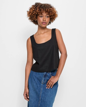 Petites Linen Blend Square Neck Tank Top - Dannii Minogue