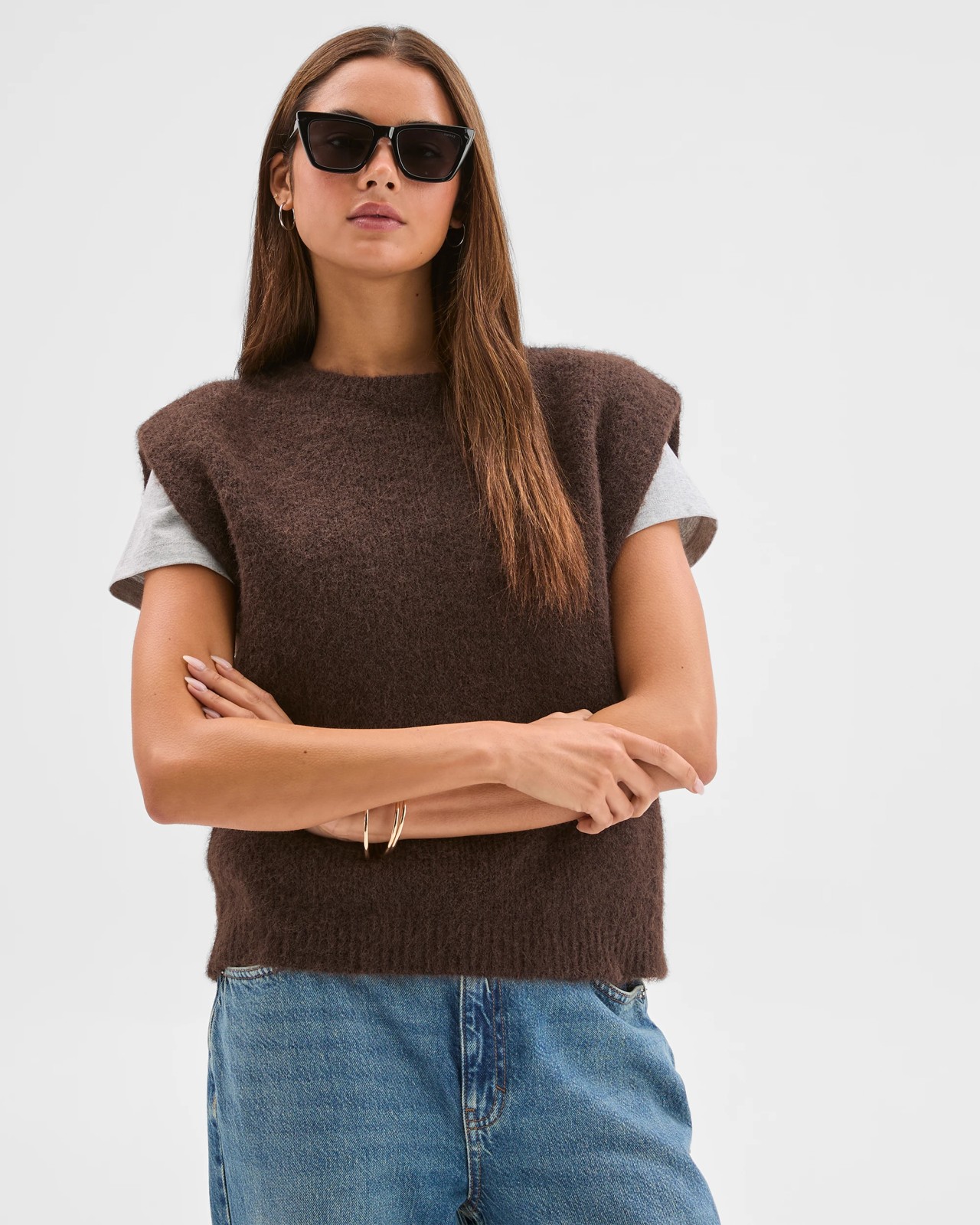 Lily Loves Exaggerated Shoulder Knit Vest - Truffle 5 of 6