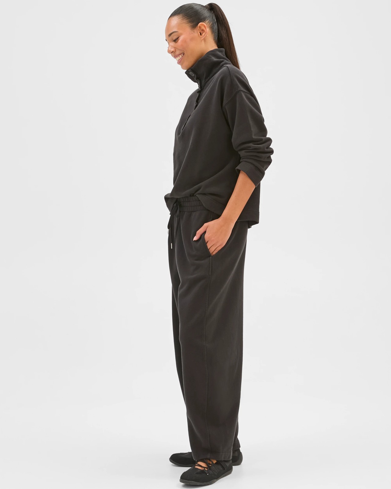 Australian Cotton Barrel Leg Jogger Pants - Washed Black 4 of 5