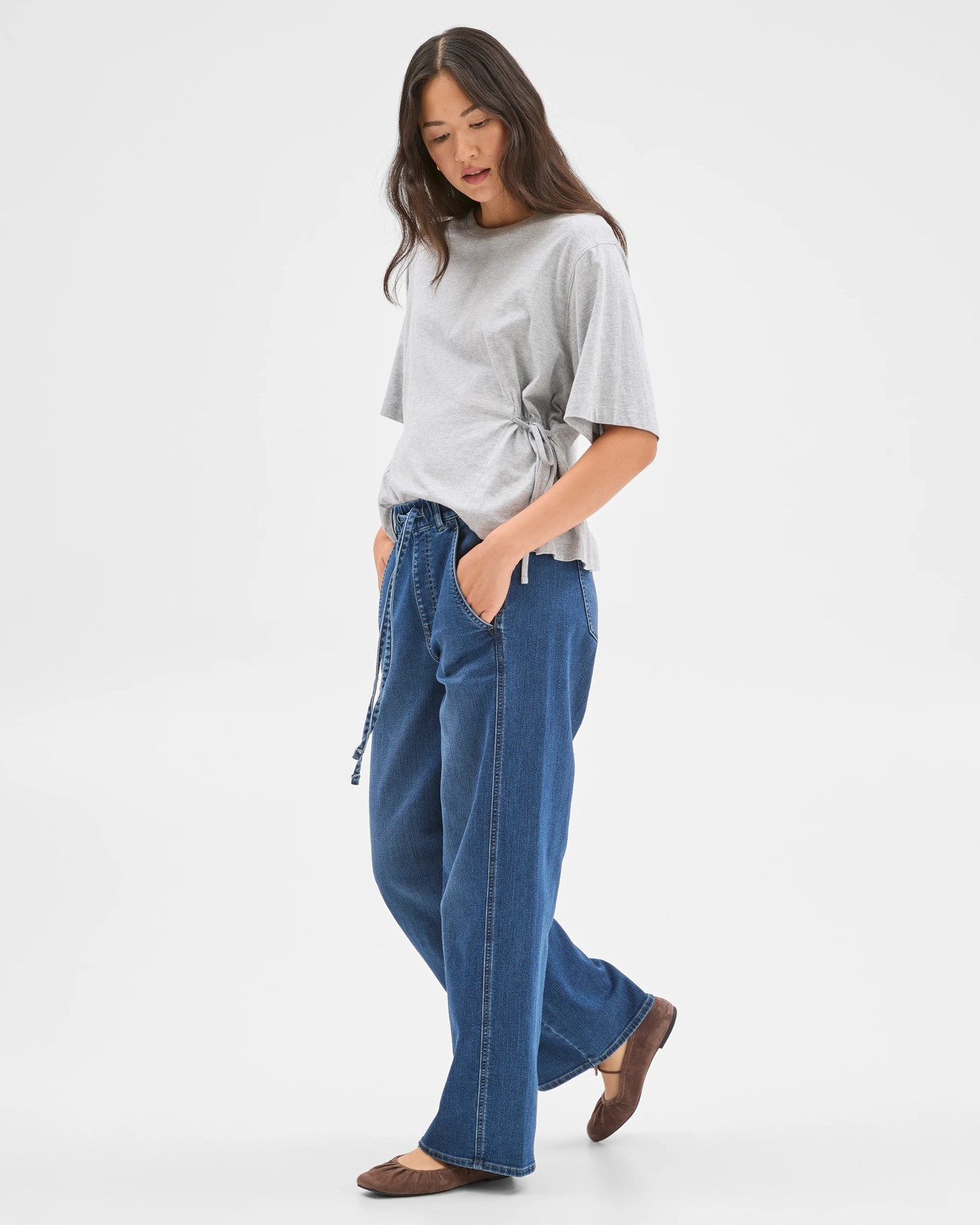 Pull On Wide Leg Knit Denim Jeans 2 of 6