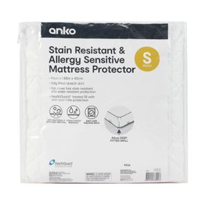 Stain Resistant and Allergy Sensitive Mattress Protector, Single Bed, White - Anko
