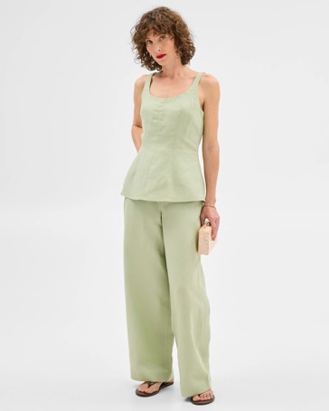 Linen Blend Wide Leg Pants - Preview