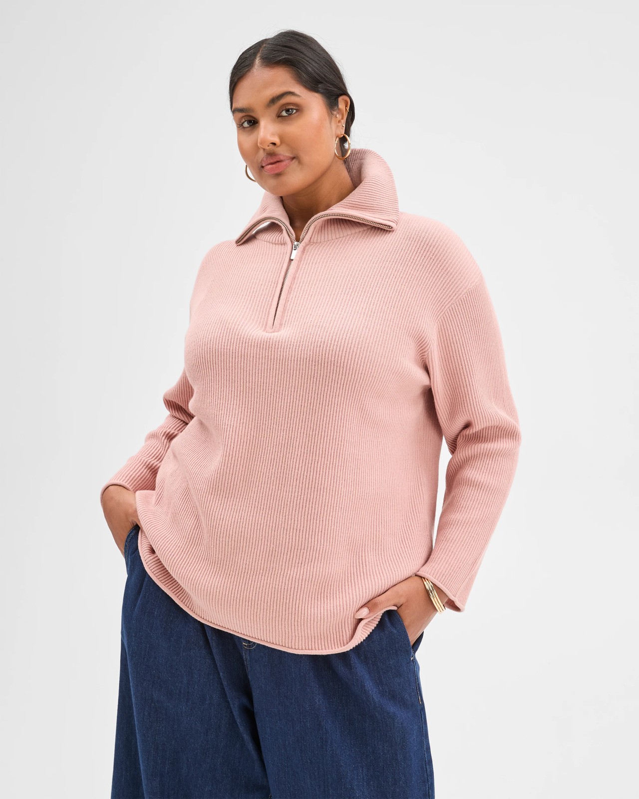 Plus Size Australian Cotton Blend 1/4 Zip Jumper - Blush 4 of 5