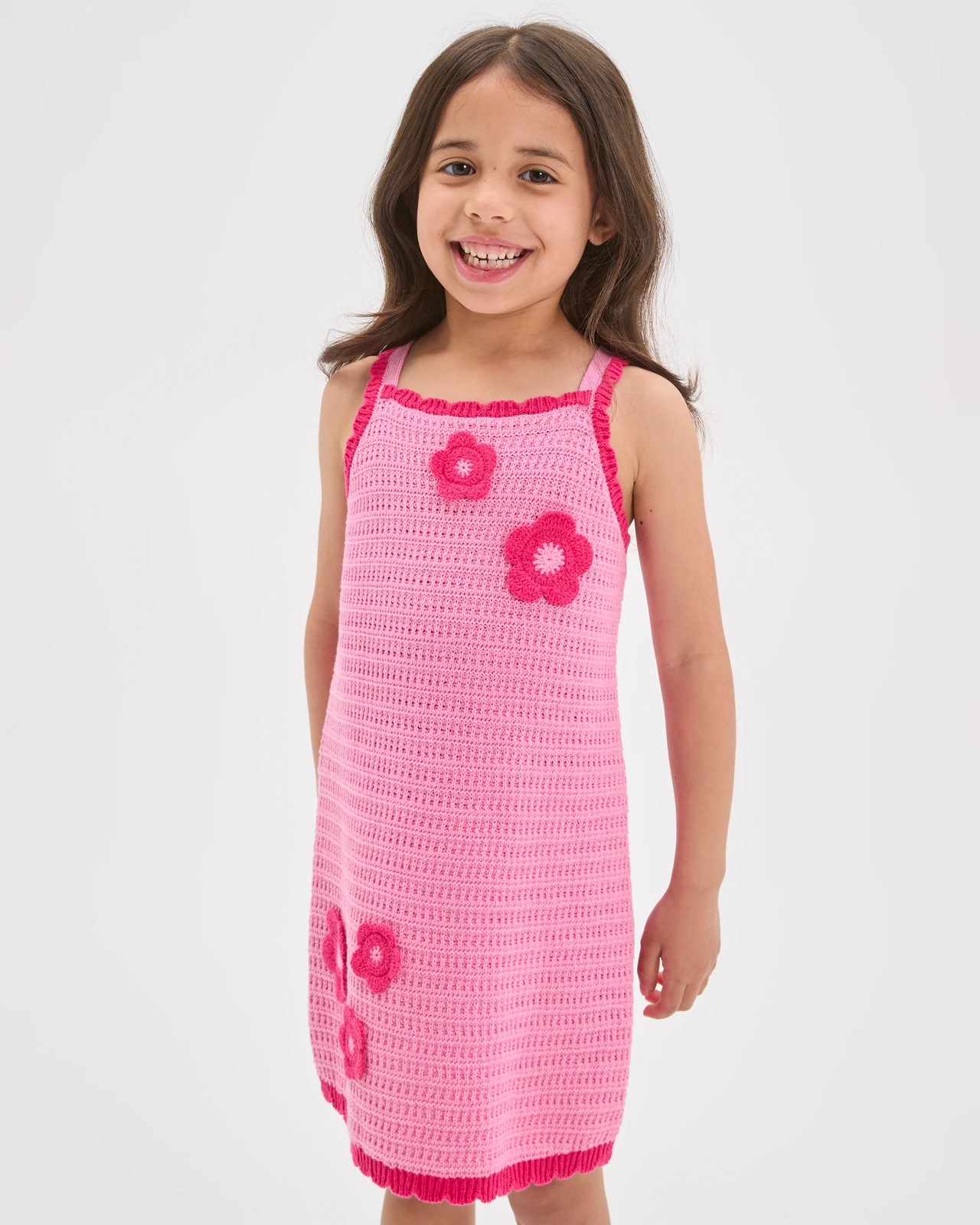 Australian Cotton Crochet Knit Dress - Dark Pink Floral 2 of 5