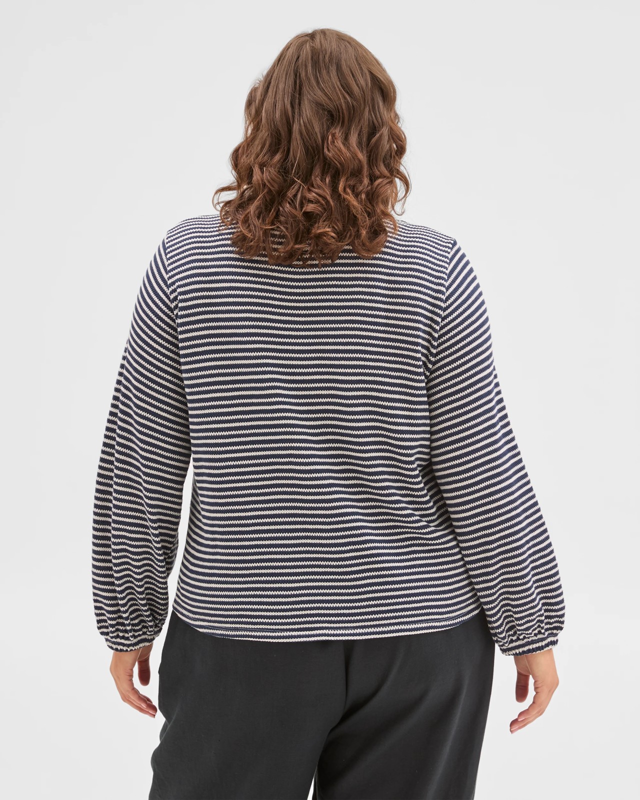Plus Size Australian Cotton Long Sleeve Stripe Textured Top - Navy Blazer/Cloud Dancer 6 of 6