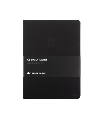 2024 A5 PU Daily Diary Black - Paper Crane