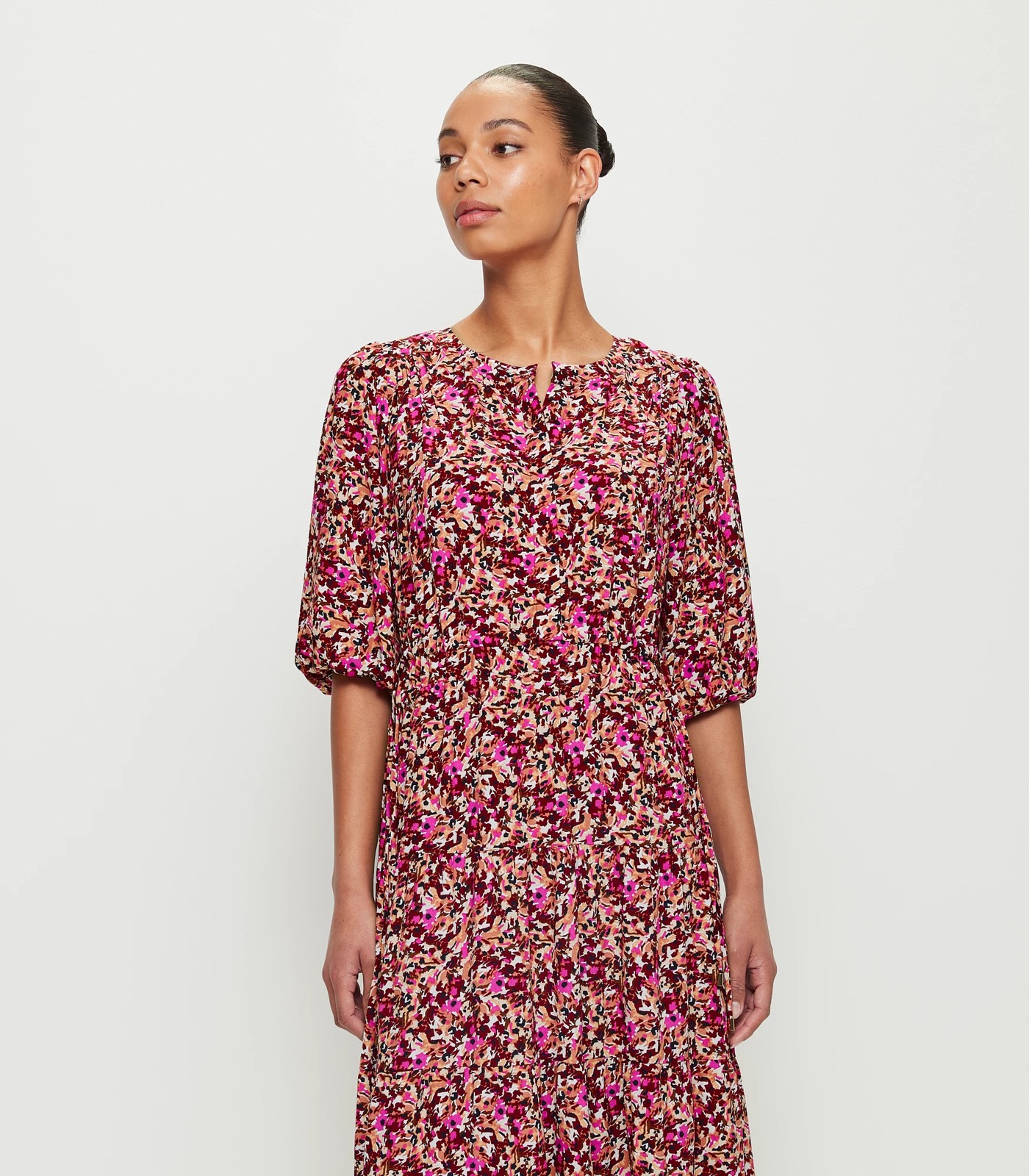 Long Sleeve Puff Sleeve Tiered Midi Dress - Preview | Target Australia