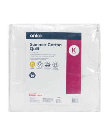 Anko Low Warmth Summer Cotton Quilt - King Bed - White