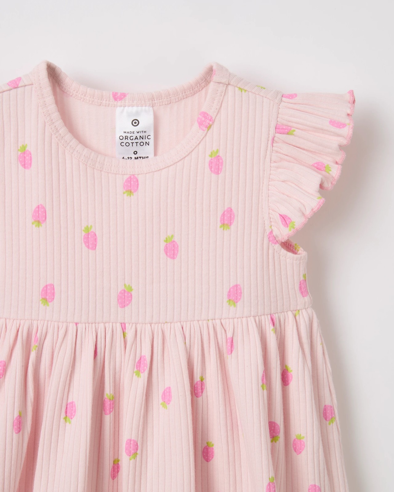 Baby Organic Cotton Bodysuit Dress - Strawberries Pink 6 of 6