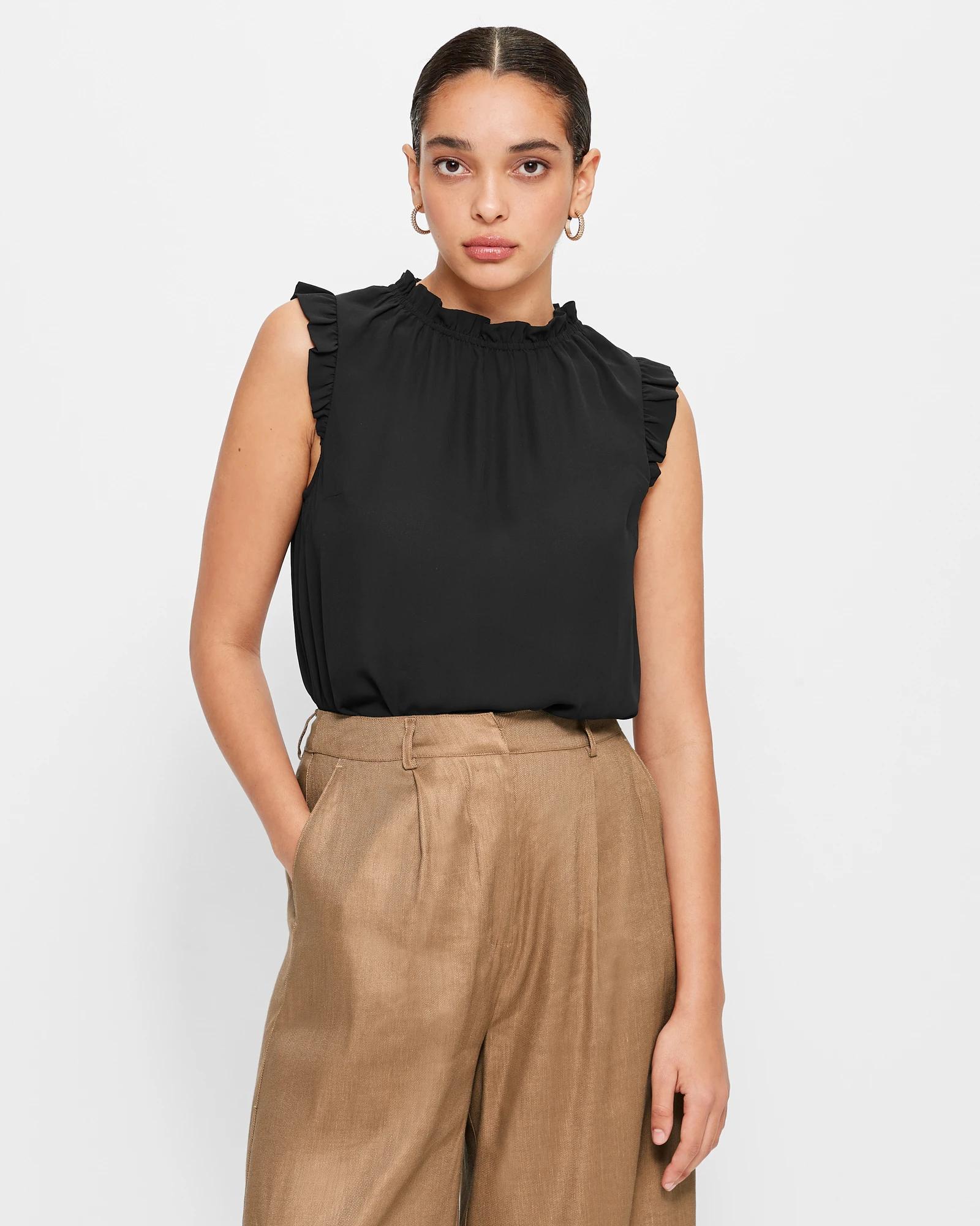 Black Ruffle Neck Top