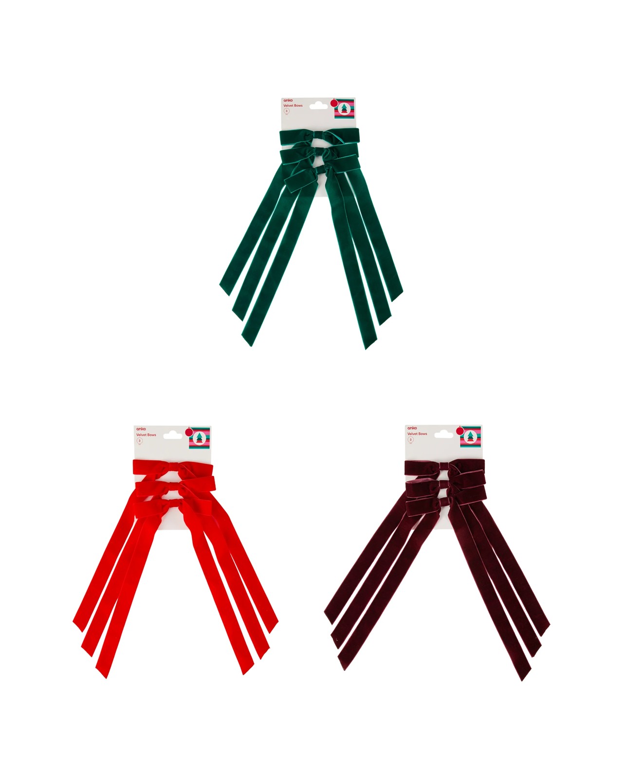 Anko 3 Pack Velvet Bows - Assorted 4 of 4