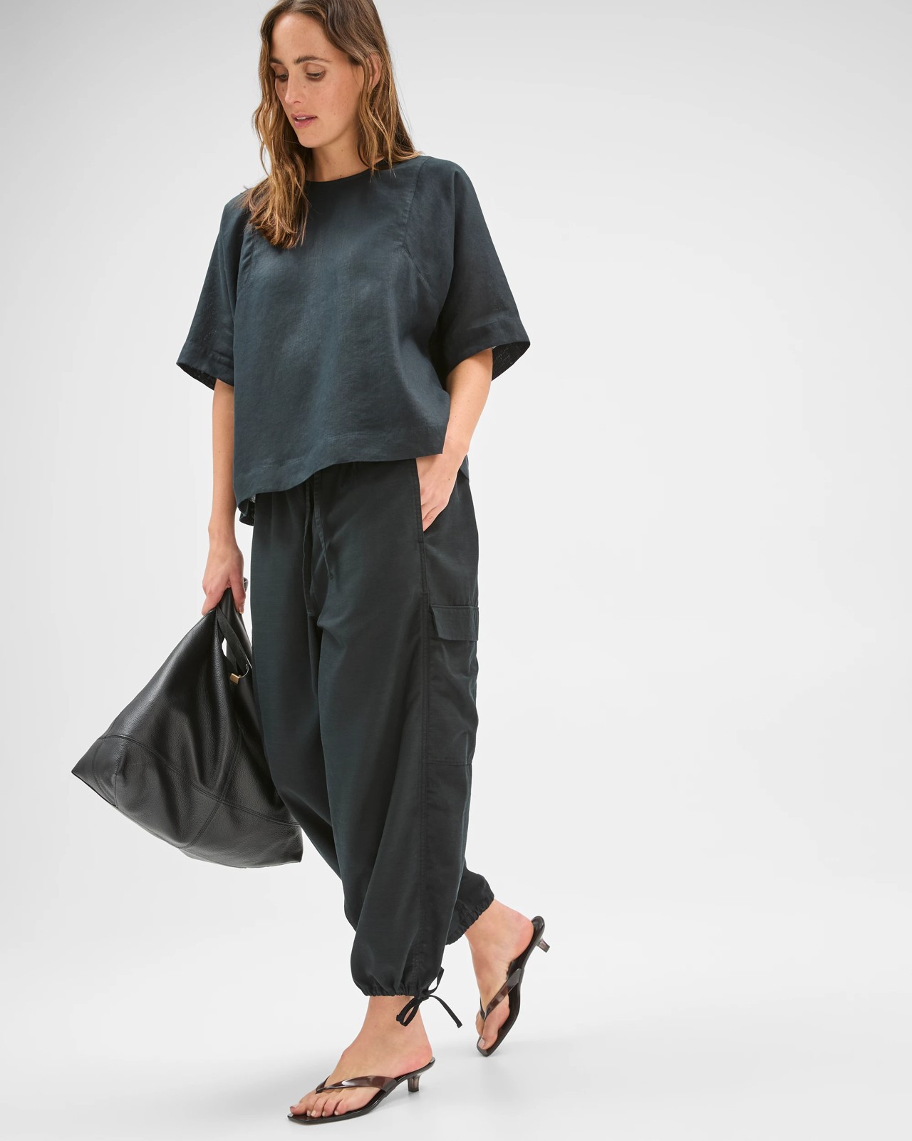 Slub Cargo Pull On Pants - Black 4 of 5