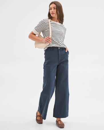 Petites Australian Cotton Blend Stretch Twill Wide Leg Pants