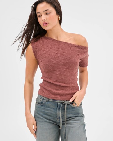 Australian Cotton Blend One Shoulder Textured T-Shirt - Lily Loves