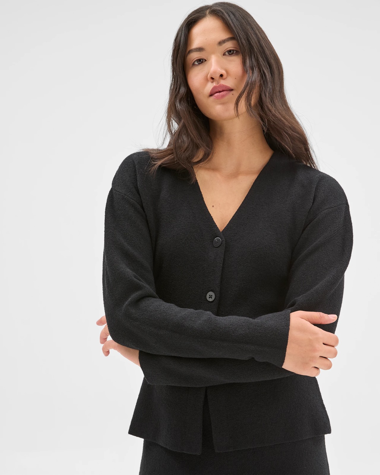 Preview Boucle Long Sleeve Cocoon  Cardigan - Black 2 of 5