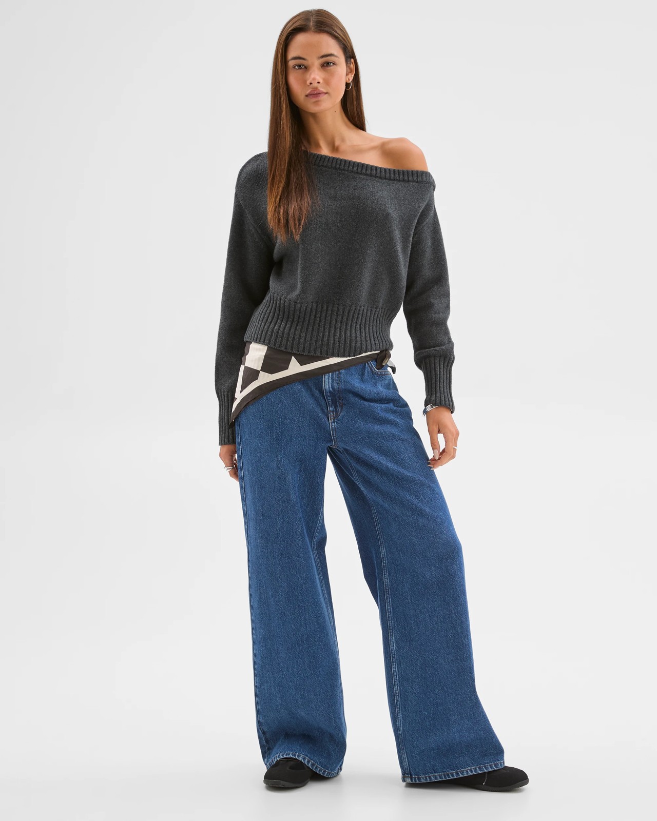 Lily Loves Off Shoulder Jumper - Onyx Marle 2 of 5