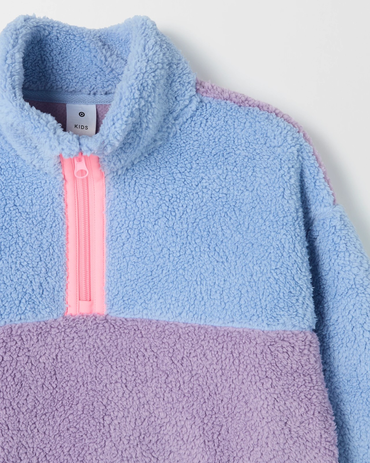 Quarter Zip Colour Block Teddy Fleece Jumper - Blue 2 of 2