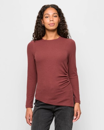 Long Sleeve Asymmetrical Drape Textured Top