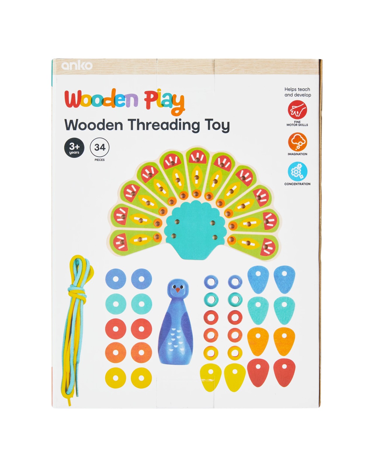 Anko 34 Pieces Wooden Threading Toy 5 of 5