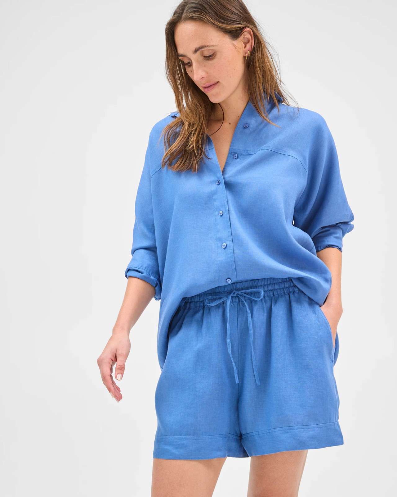 European Linen Pull On Shorts - Lapis Blue 5 of 5