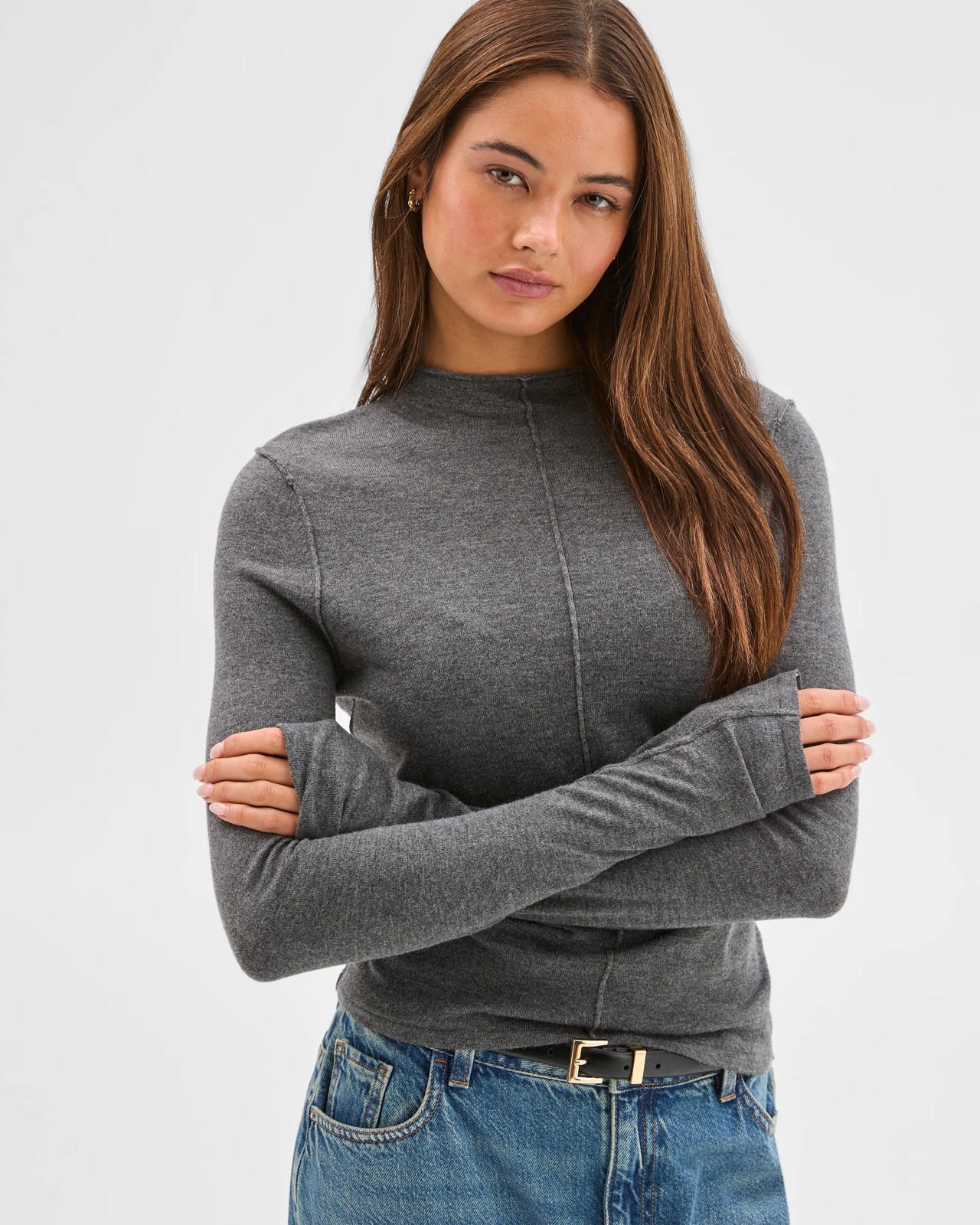 Lily Loves Exposed Seam Skivvy Top - Charcoal Marle 5 of 6