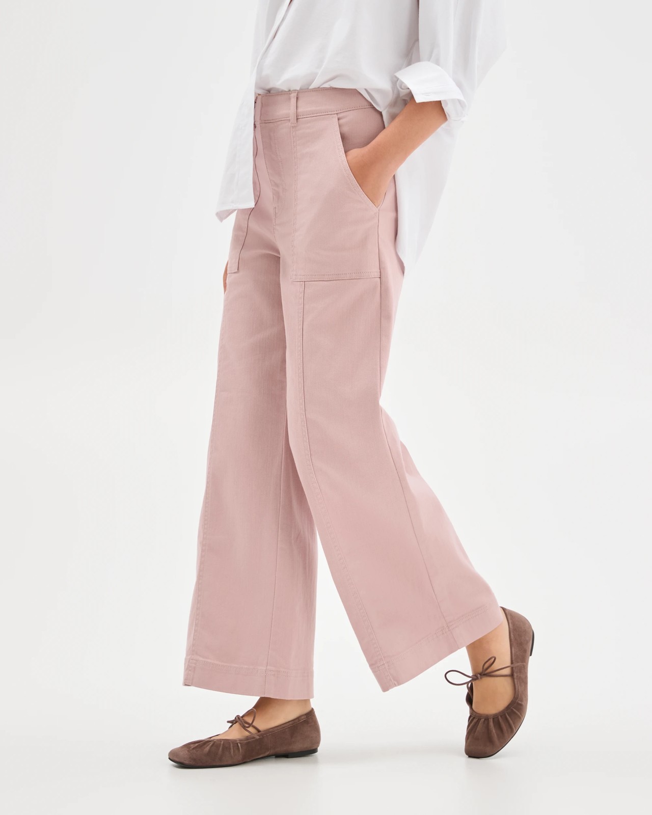 Australian Cotton Blend Stretch Twill Wide Leg Pants 4 of 6
