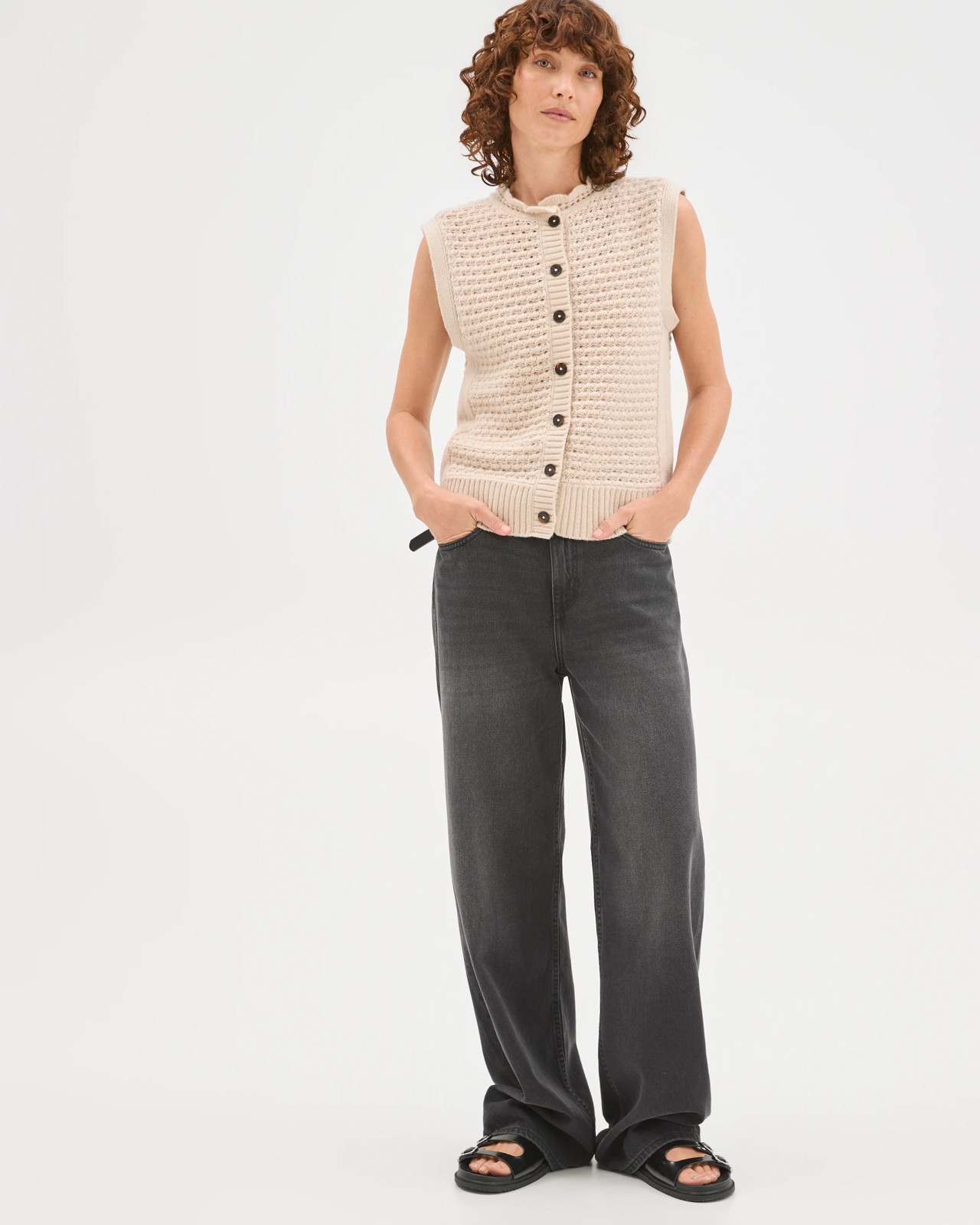 Basket Stitch Ruffle Neck Vest 4 of 5