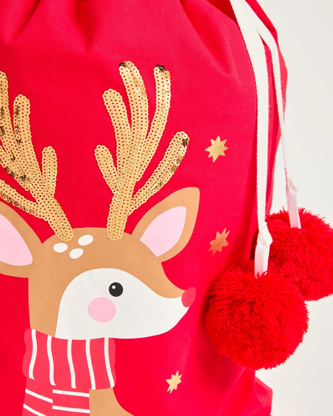Cotton Sequin Reindeer Christmas Santa Sack 2 of 3