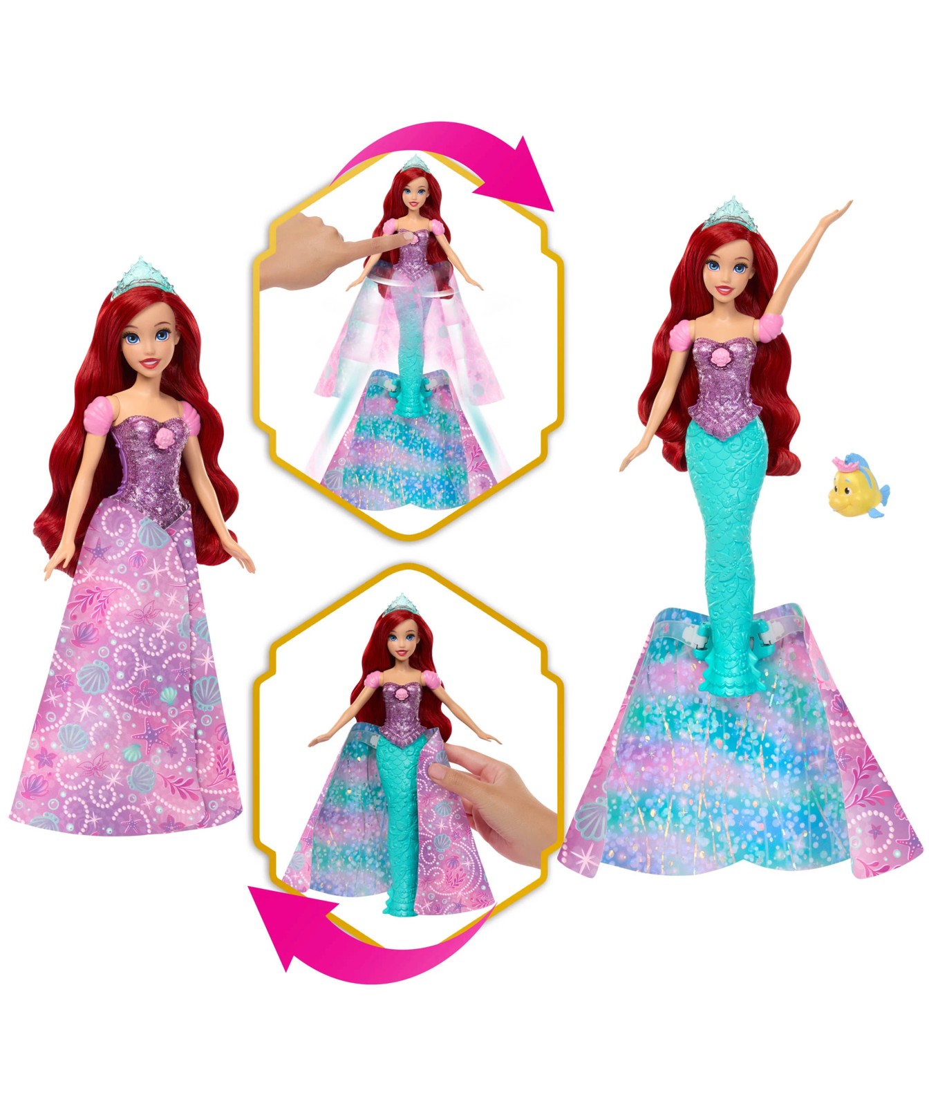 Disney Princess Ariel Human to Mermaid Transforming Fashion Doll with Flounder & 2 Accessories 3 of 6
