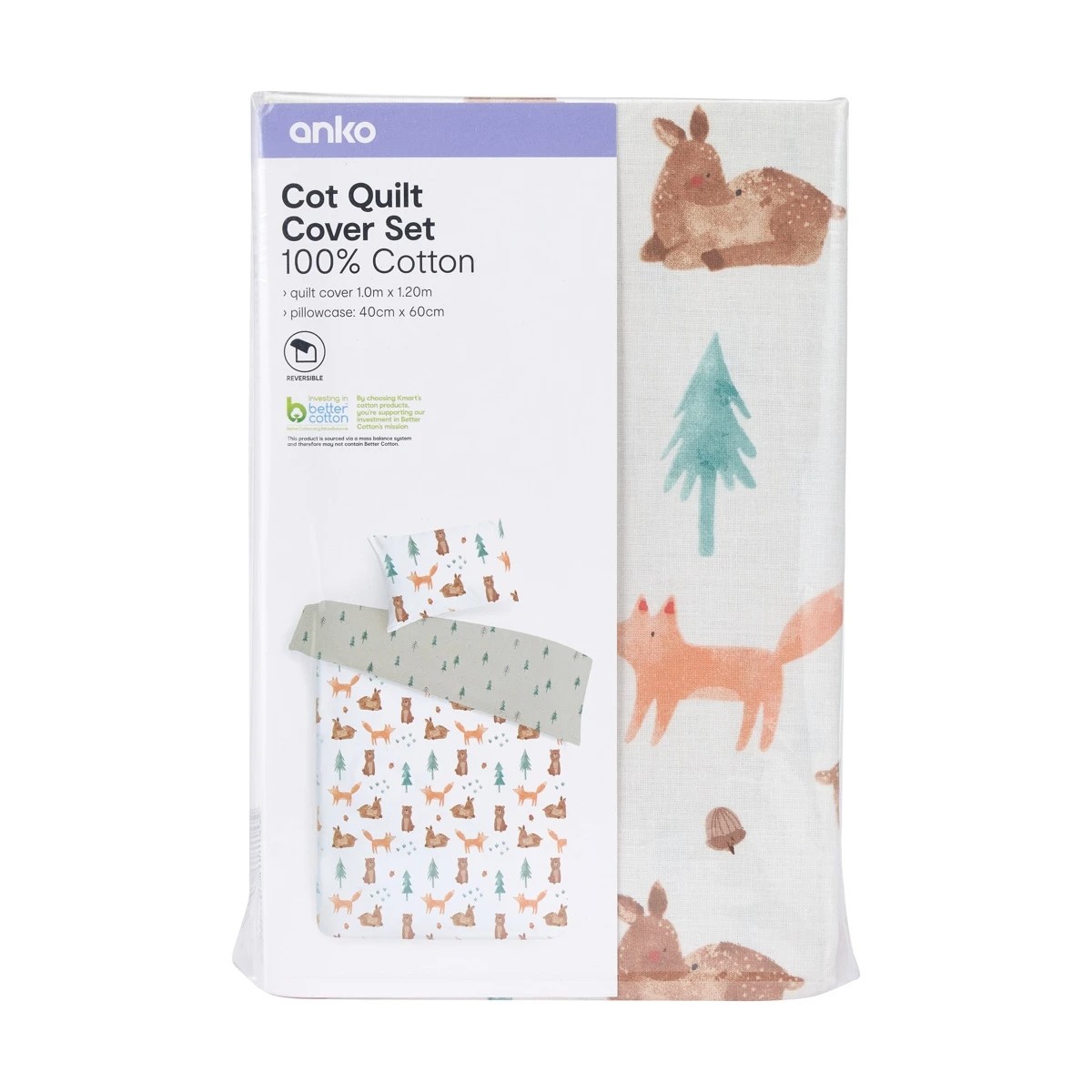 Cotton Reversible Cot Quilt Cover Set Woodland Anko Target Australia