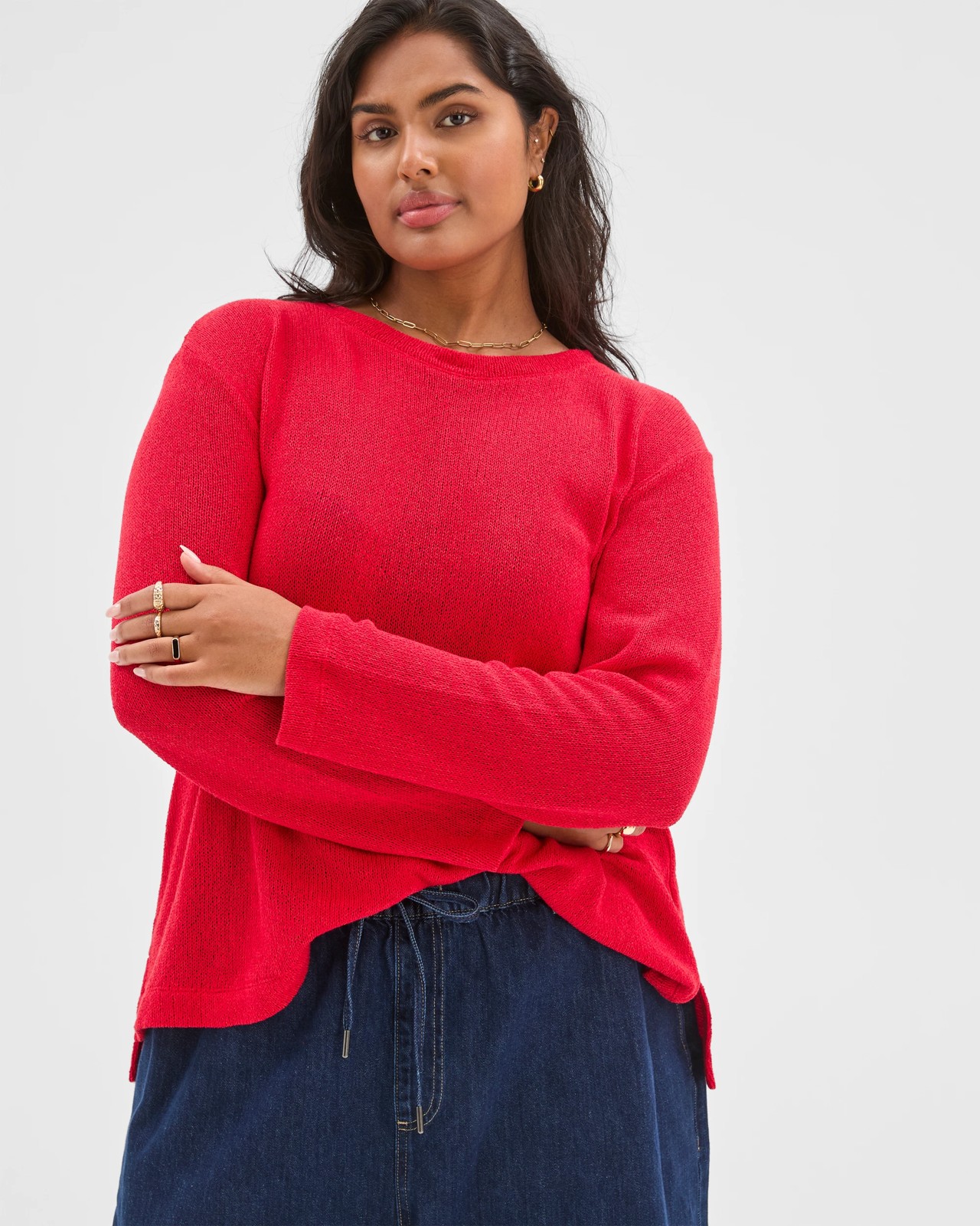 Plus Size Australian Cotton Blend Textured Jumper - True Red 2 of 5