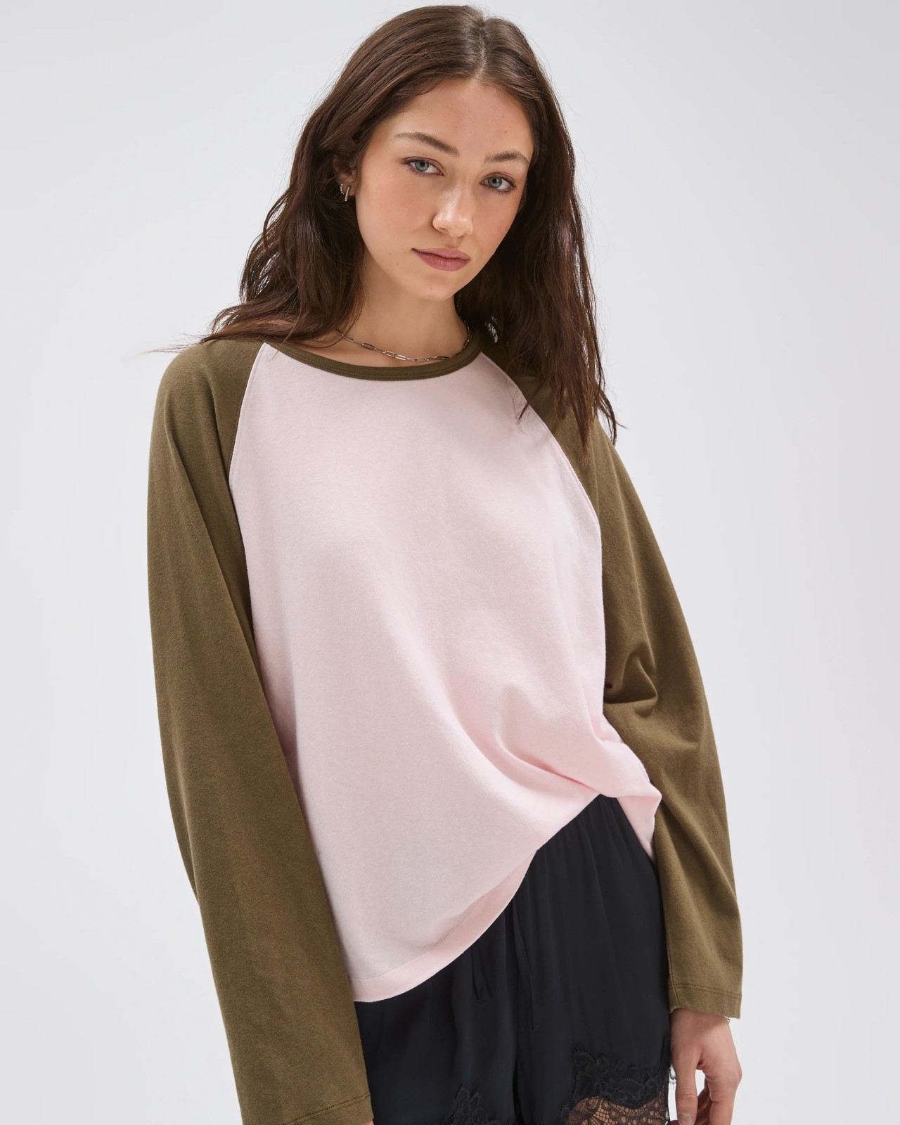 Lily Loves Australian Cotton Blend Raglan Long Sleeve T-Shirt - Pink Deep Olive 3 of 5