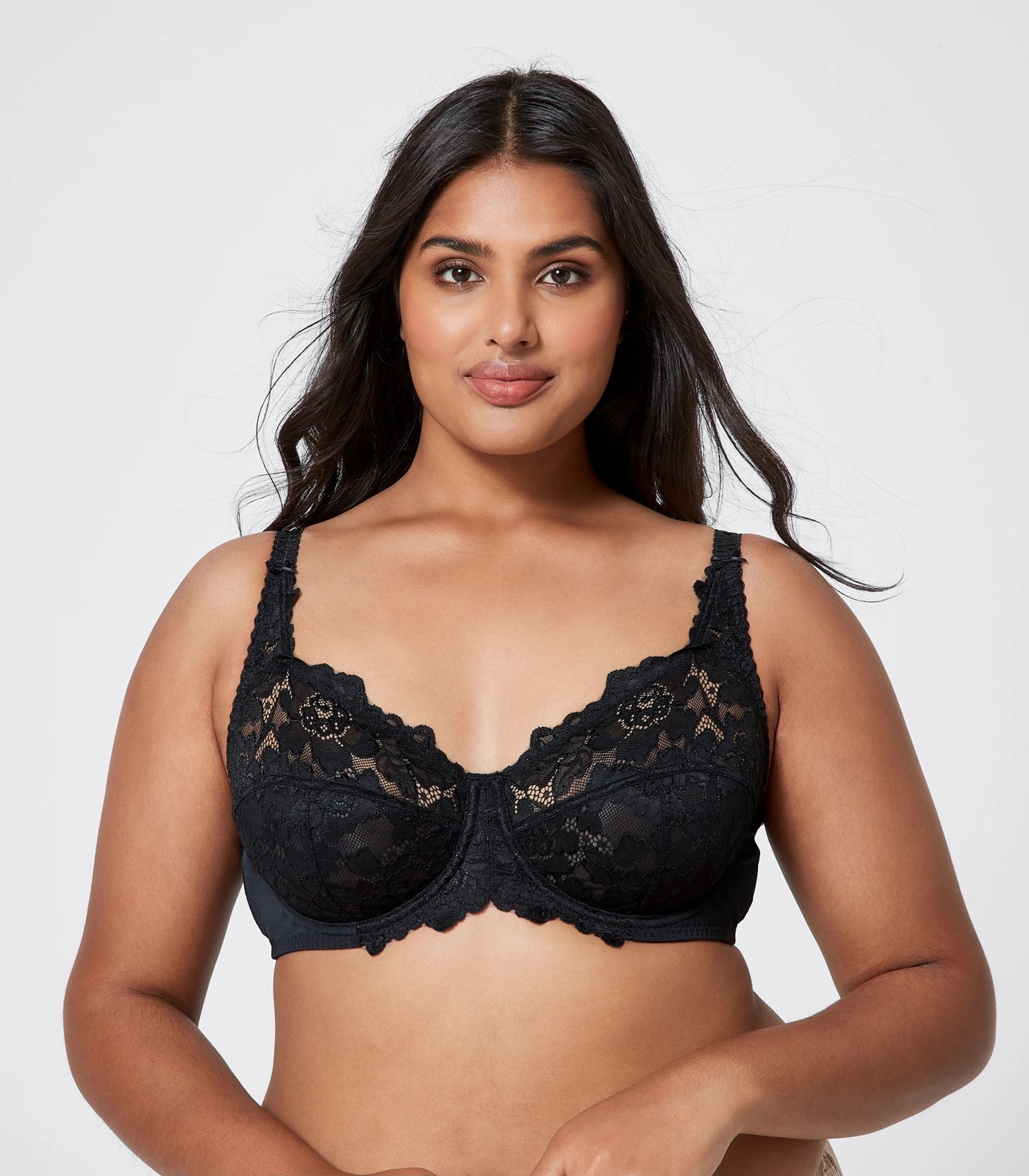 Fuller Figure Cup Soft Lace Underwire Bra - Black