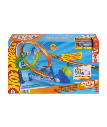 Hot Wheels Stunt Tracks Rapid Launch Cyclone Track Set & 1:64 Scale Die-Cast Toy Car