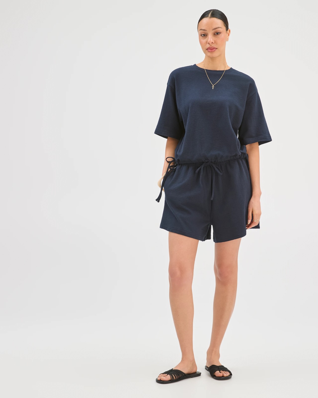Australian Cotton Textured Tie Hem T-Shirt - Ink Navy 2 of 5