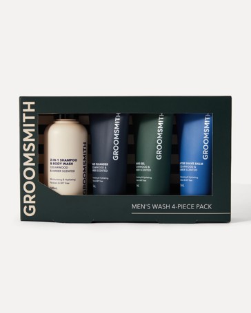 Groomsmith Men's 4 Piece Wash Pack - Cedarwood and Amber Scented