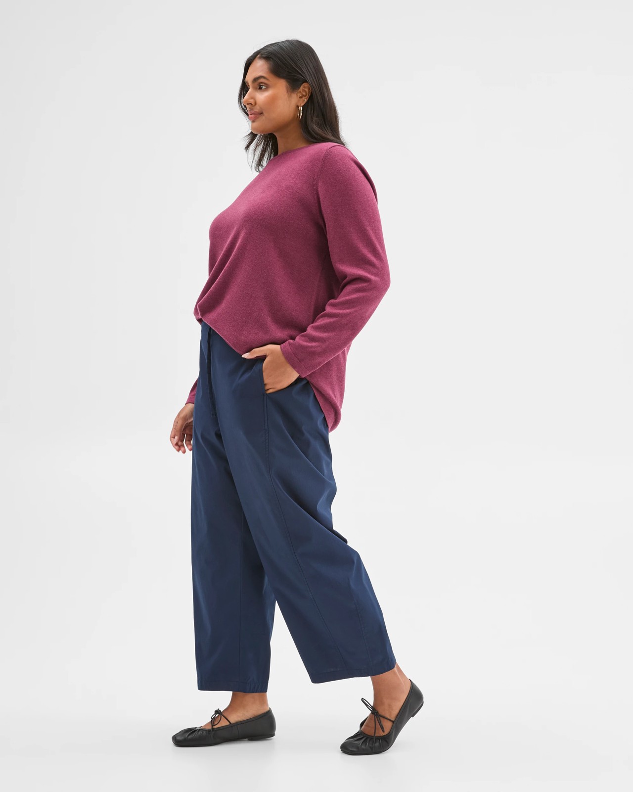 Plus Size Long Sleeve Curve Hem Rib Jumper - Crushed Violet Marle 3 of 6