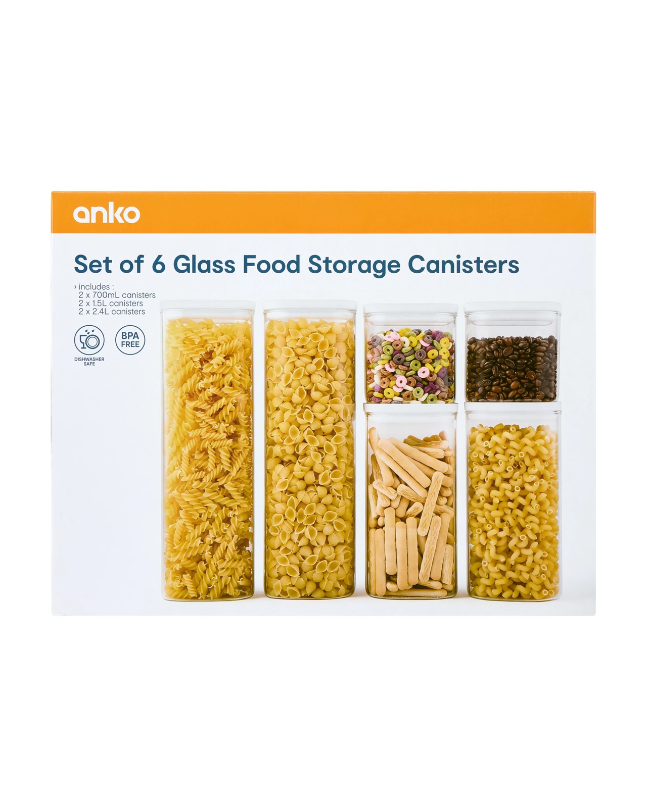 Anko Set of 6 Glass Food Storage Canisters 5 of 5