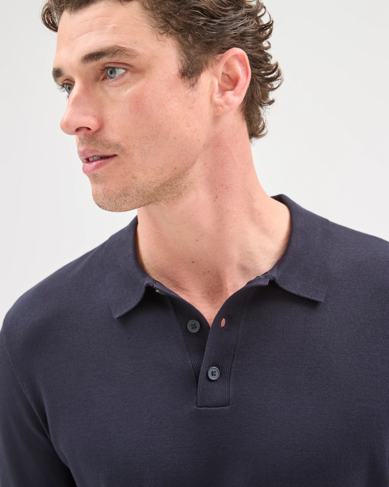 Preview Short Sleeve Knitwear Polo Top - Navy 2 of 5