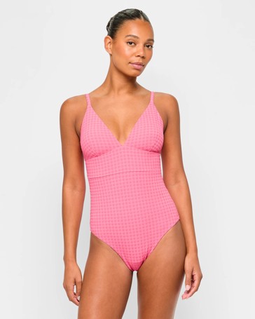 V-Front Textured One Piece Bathers - Shape Your Body
