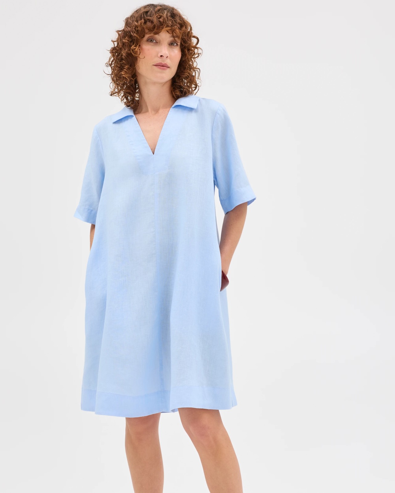 European Linen Polo Mini Dress - Pale Blue 6 of 6