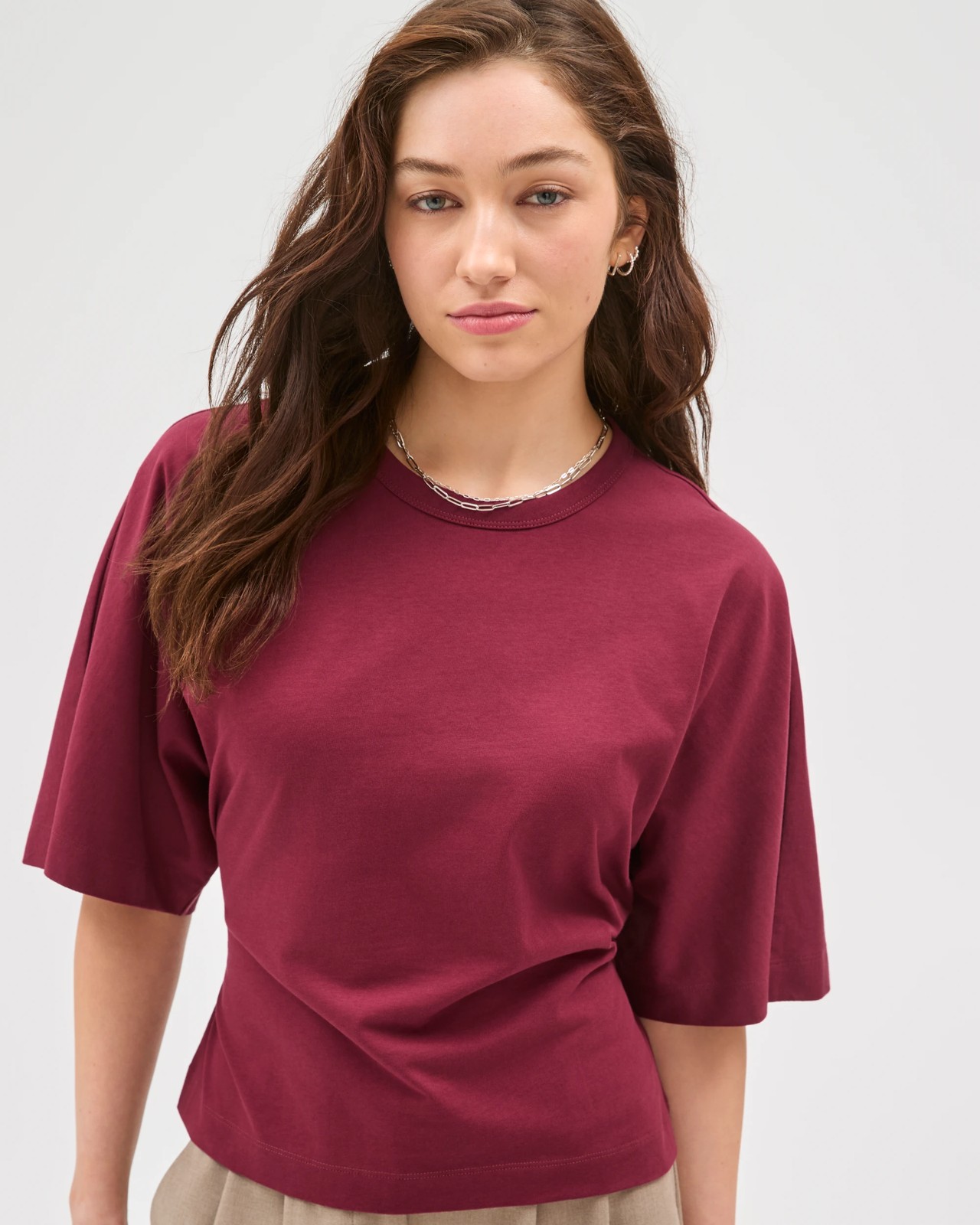 Lily Loves Australian Cotton Tie Detail T-Shirt - Chocolate Burgundy 4 of 6