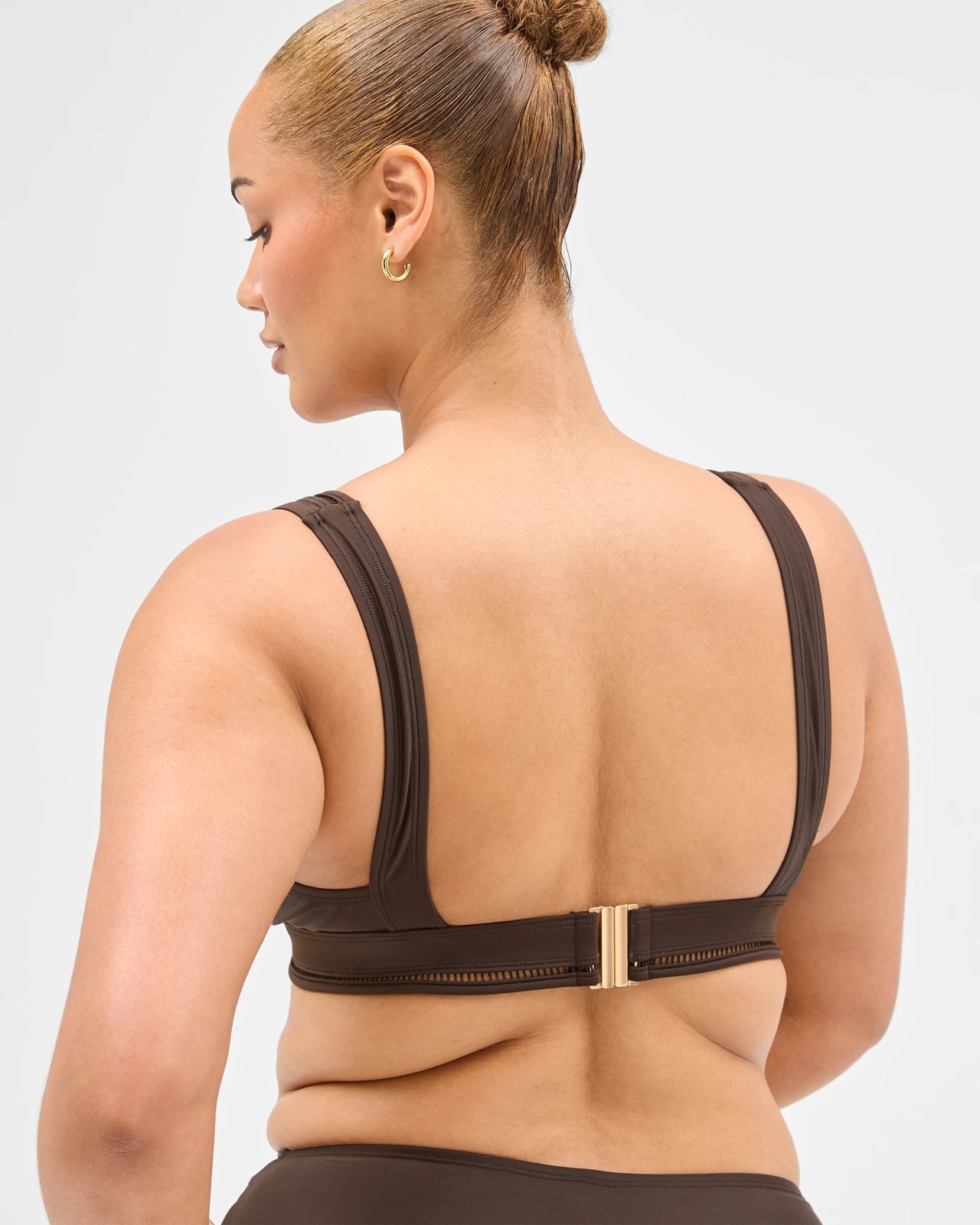 Shape Your Body Resort Ladder Trim V Neck Matte Micro Swim Bikini Top - Cocoa 6 of 6