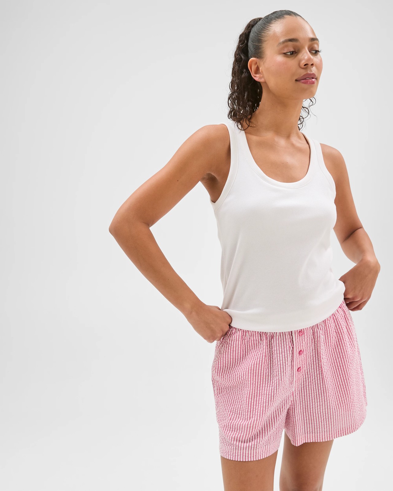 Cotton Seersucker Sleep Boxer Shorts - Pink Stripe 4 of 5