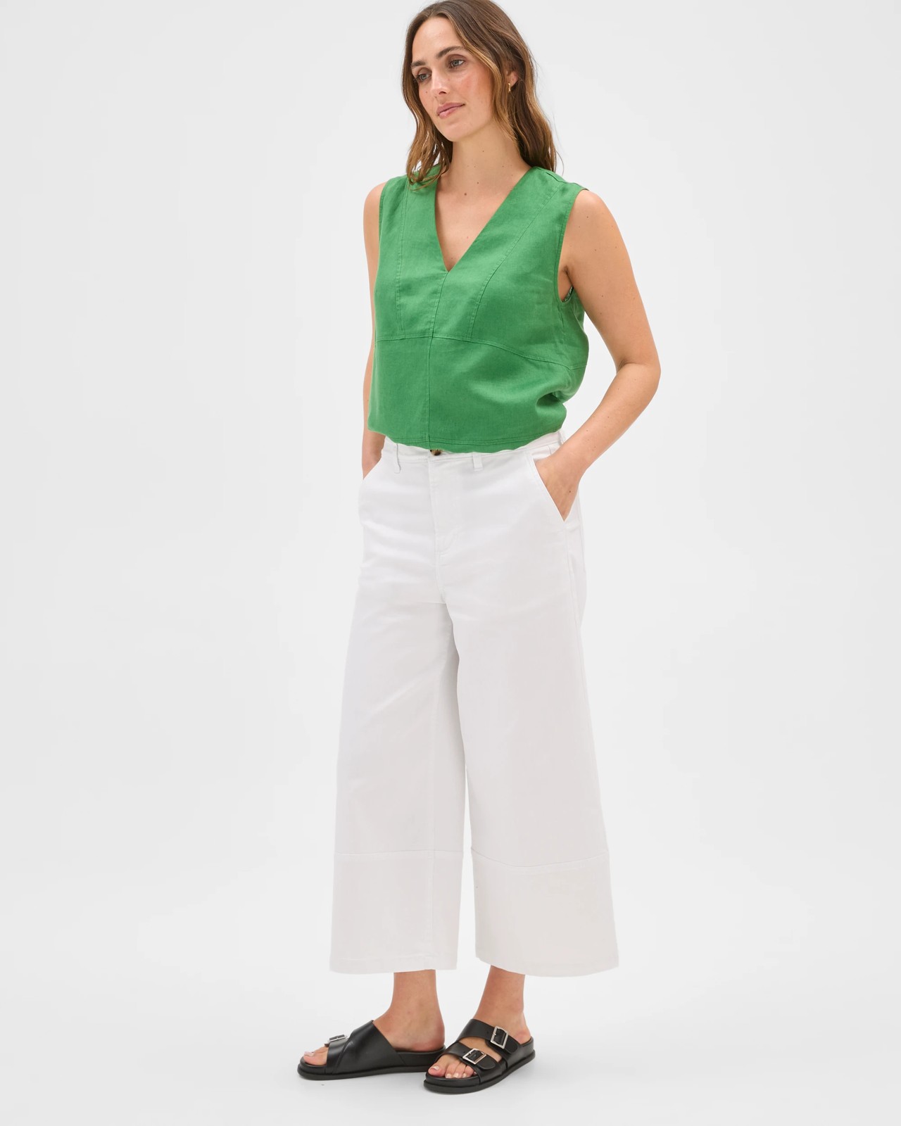 Australian Cotton Blend Stretch Twill Cropped Pants - White 2 of 5