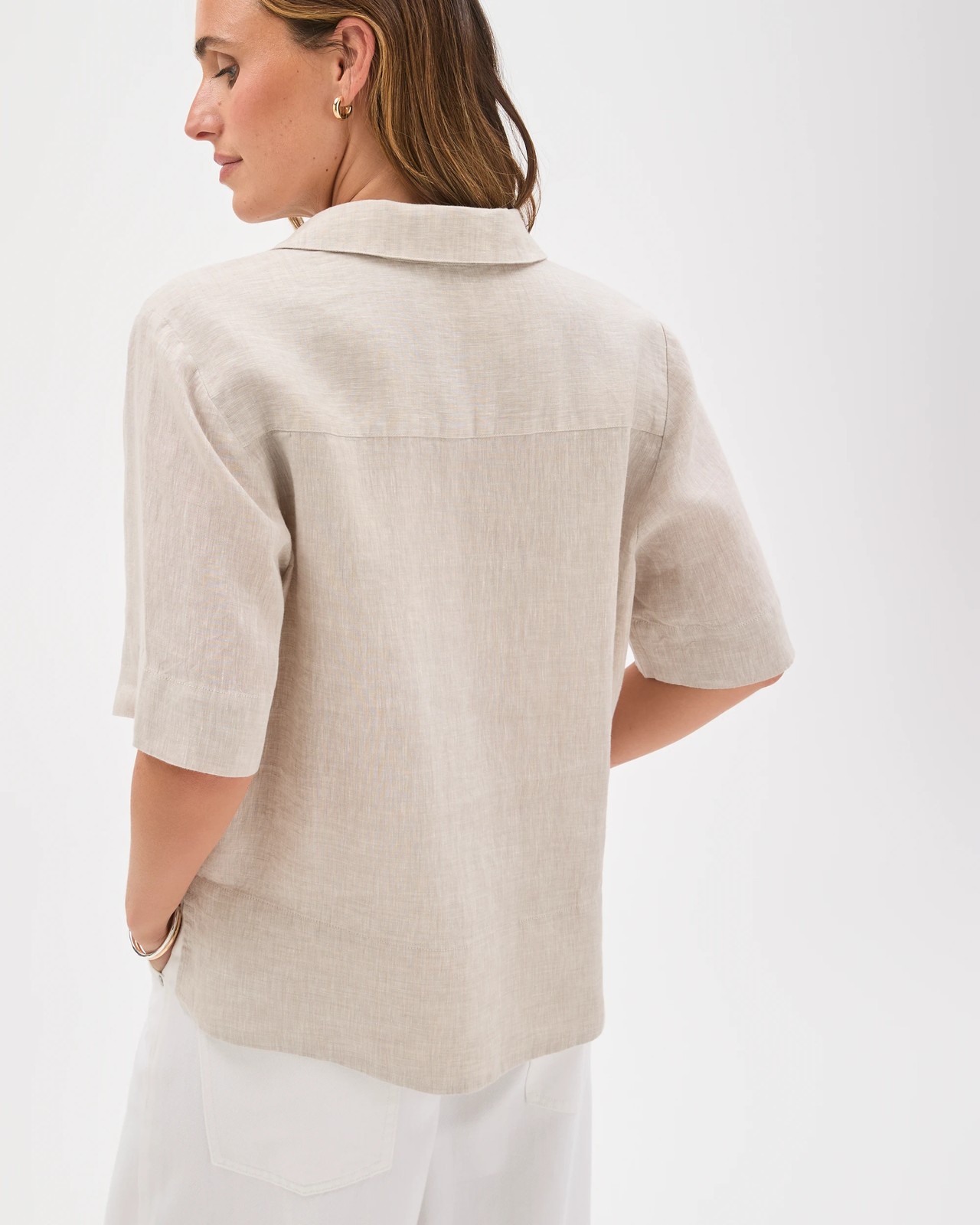 European Linen Short Sleeve A-Line Popover Shirt - Flax 6 of 6