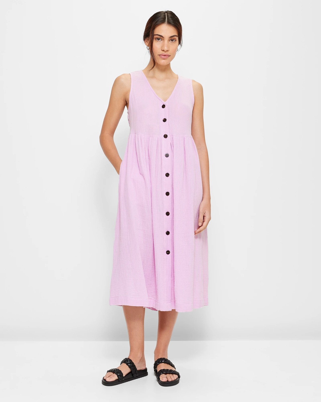 Pink button 2024 through dress