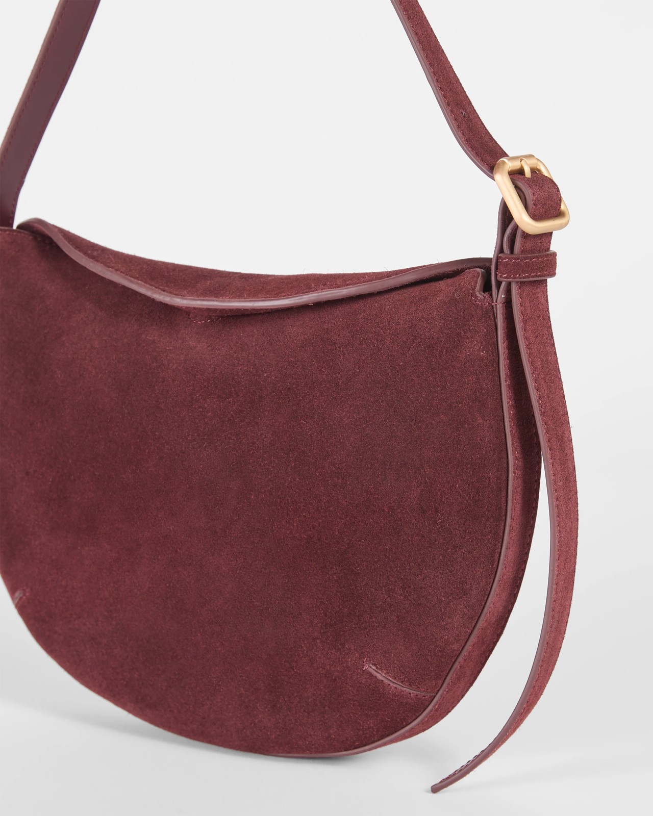 Premium Suede Leather Crescent Shoulder Bag - Burgundy 2 of 2
