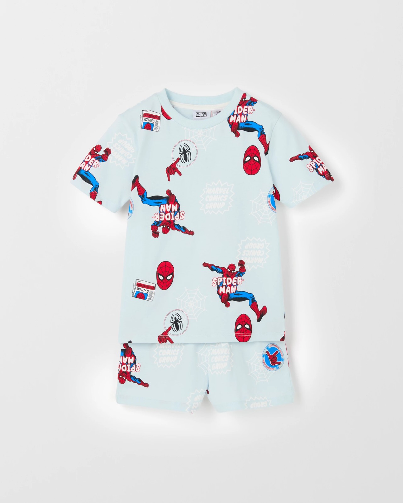 Disney Organic Cotton 2 Pack Younger Boys Top & Shorts Pyjama Set - Spiderman Blue 5 of 6
