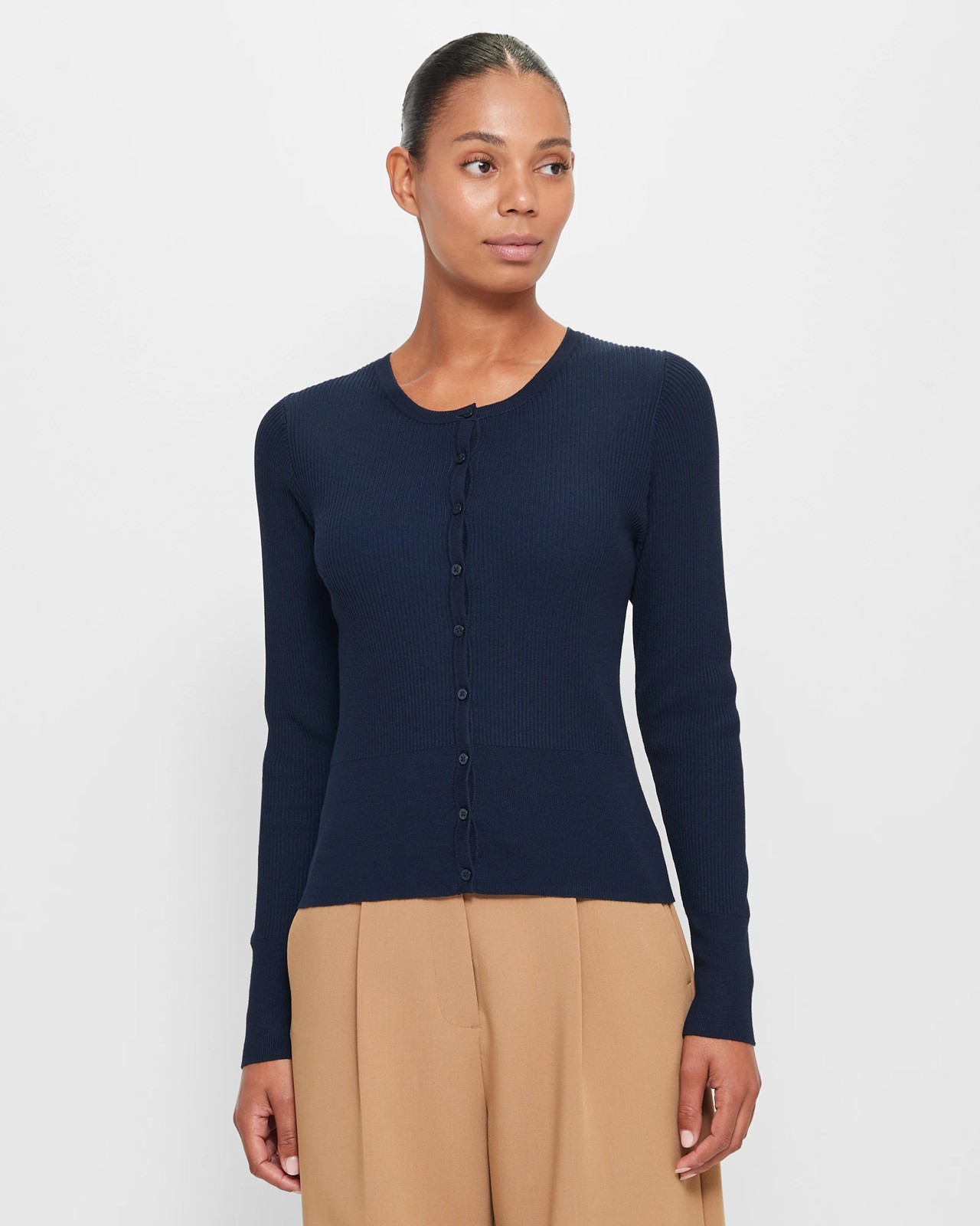 Navy Blue Cardigan - Ribbed Cardigan